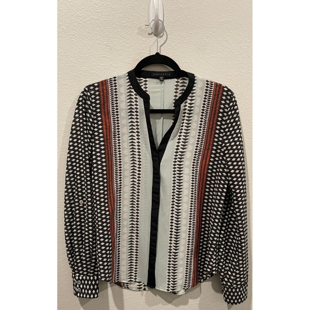 SANCTUARY Button Down Multicolor Sheer Blouse